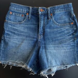 Madewell Blue Denim High Rise Jean Shorts Women 26 Raw Hem Boho Beach Stretch